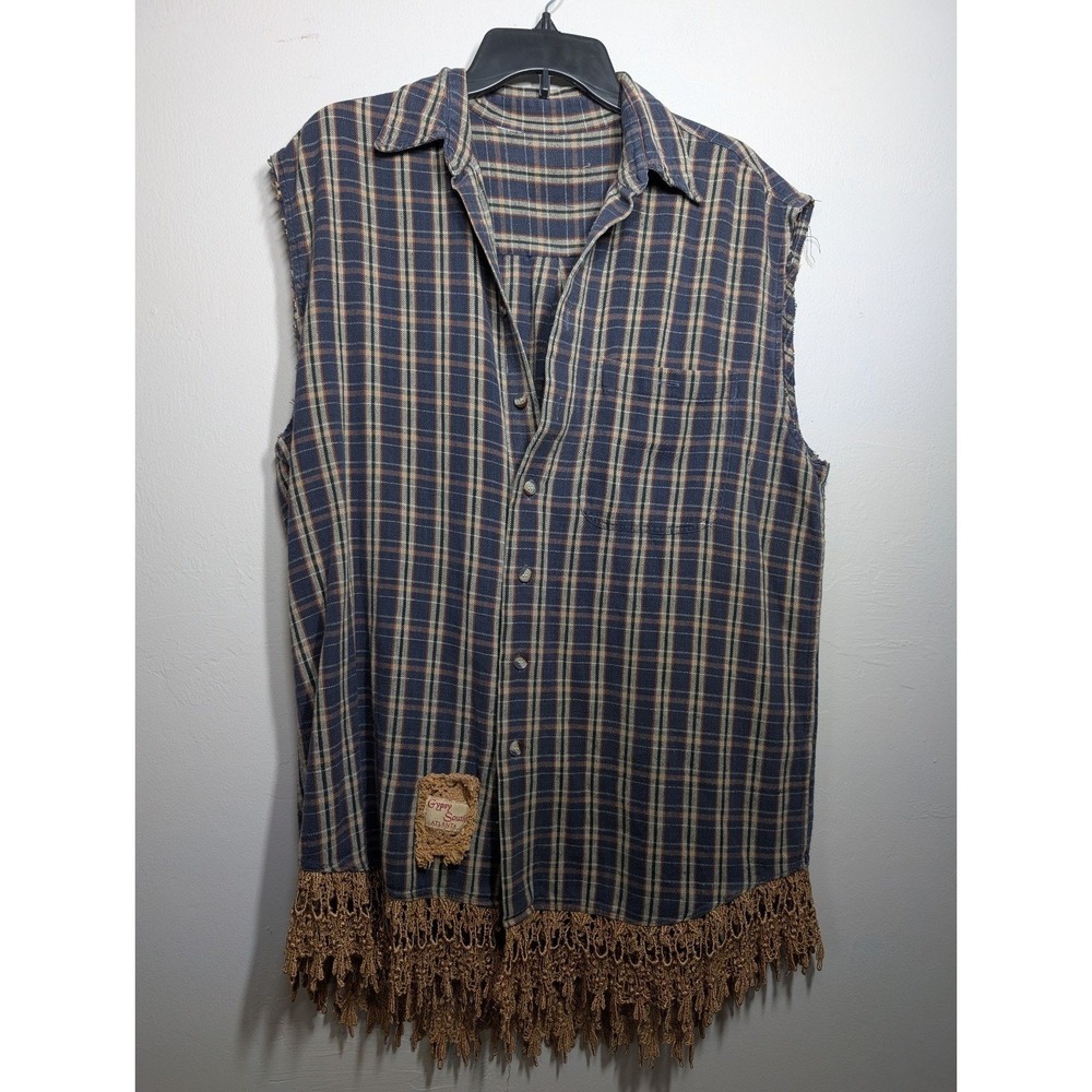 Gypsy South Atlanta Boutique Style Plaid‎ Fringed Long Shirt